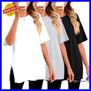 Oversized Gym Tees 3-Pack, Side Split, Crewneck, Summer Workout Tops